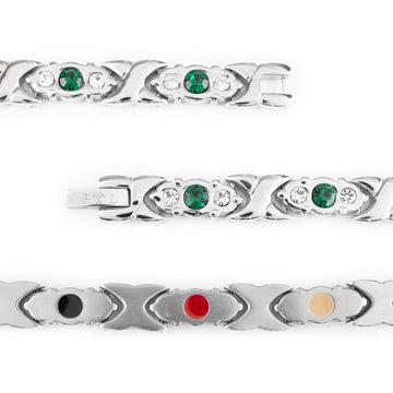 XOXO - Negative Ion Bracelet, Stainless Steel with Green Swarovski Crystals